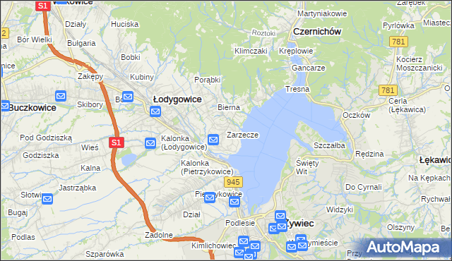 mapa Zarzecze gmina Łodygowice, Zarzecze gmina Łodygowice na mapie Targeo