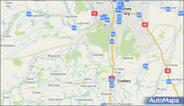 mapa Zaskale gmina Szaflary, Zaskale gmina Szaflary na mapie Targeo