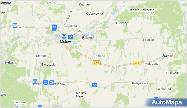mapa Zawada gmina Mstów, Zawada gmina Mstów na mapie Targeo