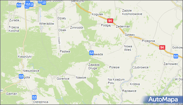 mapa Zawada gmina Olkusz, Zawada gmina Olkusz na mapie Targeo