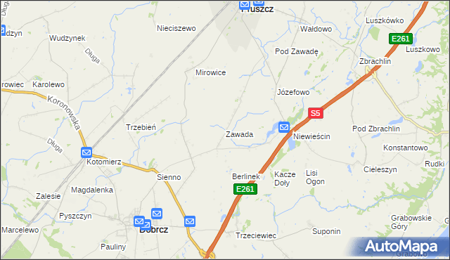 mapa Zawada gmina Pruszcz, Zawada gmina Pruszcz na mapie Targeo