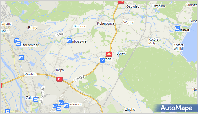 mapa Zawada gmina Turawa, Zawada gmina Turawa na mapie Targeo