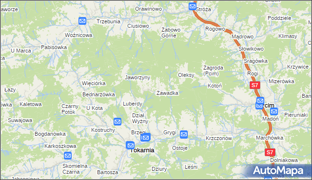 mapa Zawadka gmina Tokarnia, Zawadka gmina Tokarnia na mapie Targeo