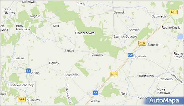 mapa Zawady gmina Dzierzgowo, Zawady gmina Dzierzgowo na mapie Targeo