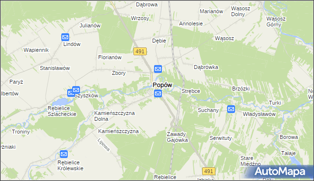 mapa Zawady gmina Popów, Zawady gmina Popów na mapie Targeo