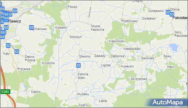 mapa Zawady gmina Rawicz, Zawady gmina Rawicz na mapie Targeo