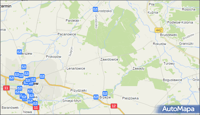 mapa Zawidowice gmina Pleszew, Zawidowice gmina Pleszew na mapie Targeo