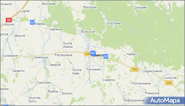 mapa Zawonia powiat trzebnicki, Zawonia powiat trzebnicki na mapie Targeo