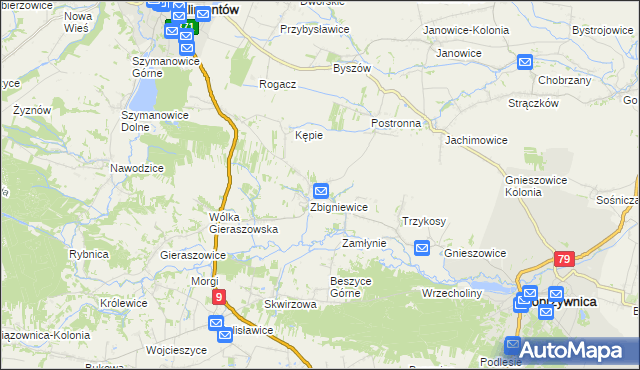 mapa Zbigniewice-Kolonia, Zbigniewice-Kolonia na mapie Targeo