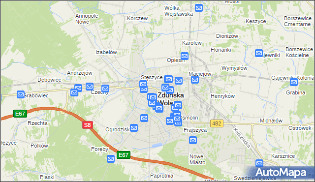 mapa Zduńska Wola, Zduńska Wola na mapie Targeo