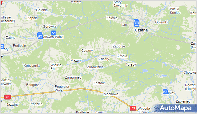 mapa Żdżary gmina Czarna, Żdżary gmina Czarna na mapie Targeo