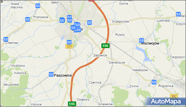 mapa Zębowice gmina Paszowice, Zębowice gmina Paszowice na mapie Targeo