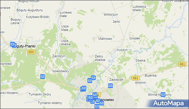 mapa Żebry Wielkie, Żebry Wielkie na mapie Targeo