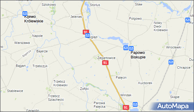 mapa Zegartowice gmina Papowo Biskupie, Zegartowice gmina Papowo Biskupie na mapie Targeo