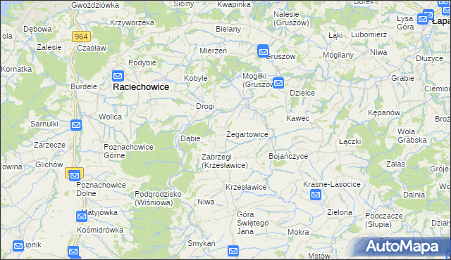 mapa Zegartowice gmina Raciechowice, Zegartowice gmina Raciechowice na mapie Targeo