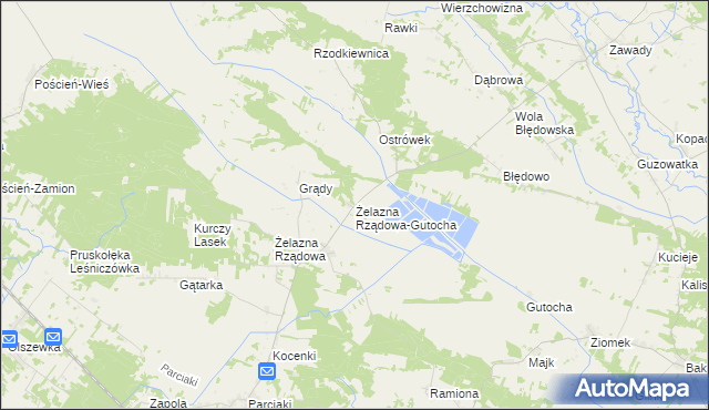 mapa Żelazna Rządowa-Gutocha, Żelazna Rządowa-Gutocha na mapie Targeo