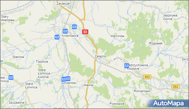 mapa Żelazno gmina Kłodzko, Żelazno gmina Kłodzko na mapie Targeo
