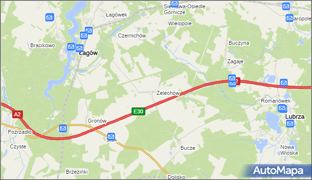 mapa Żelechów gmina Łagów, Żelechów gmina Łagów na mapie Targeo