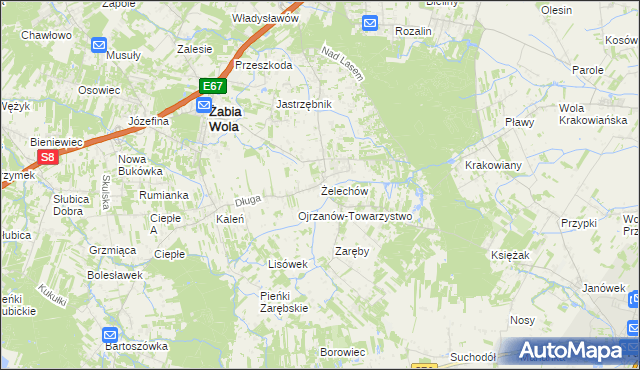 mapa Żelechów gmina Żabia Wola, Żelechów gmina Żabia Wola na mapie Targeo