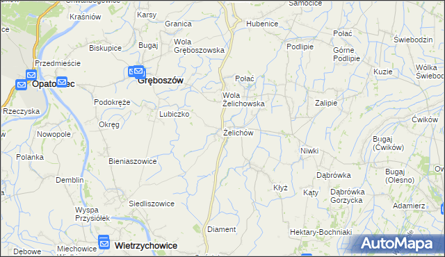 mapa Żelichów gmina Gręboszów, Żelichów gmina Gręboszów na mapie Targeo