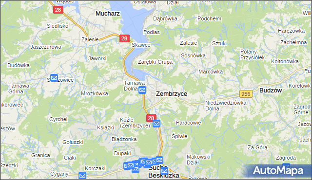 mapa Zembrzyce, Zembrzyce na mapie Targeo