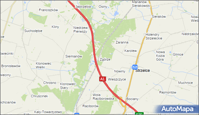 mapa Zgórze gmina Strzelce, Zgórze gmina Strzelce na mapie Targeo