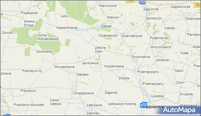 mapa Zielenice gmina Radziemice, Zielenice gmina Radziemice na mapie Targeo