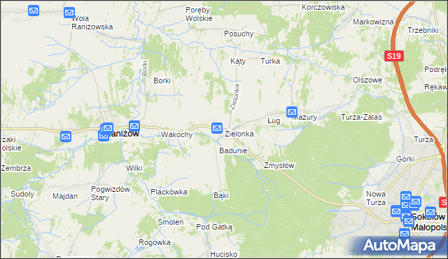 mapa Zielonka gmina Raniżów, Zielonka gmina Raniżów na mapie Targeo