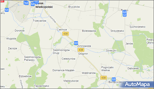 mapa Zimnowoda gmina Borek Wielkopolski, Zimnowoda gmina Borek Wielkopolski na mapie Targeo