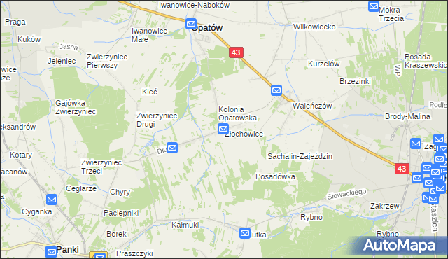 mapa Złochowice, Złochowice na mapie Targeo