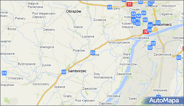 mapa Złota gmina Samborzec, Złota gmina Samborzec na mapie Targeo