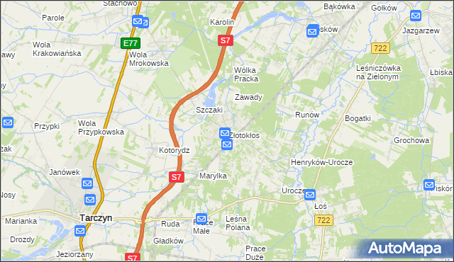 mapa Złotokłos, Złotokłos na mapie Targeo
