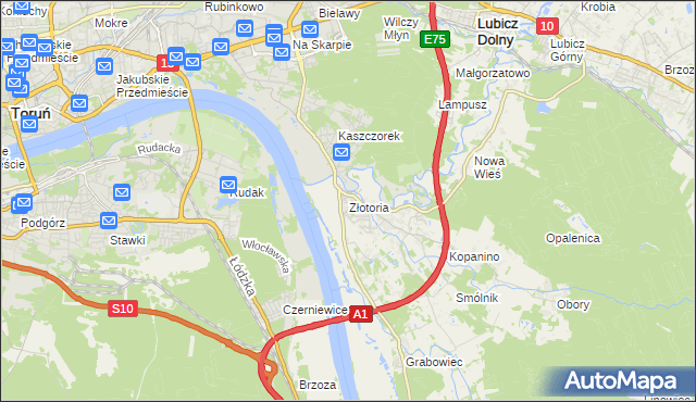 mapa Złotoria gmina Lubicz, Złotoria gmina Lubicz na mapie Targeo