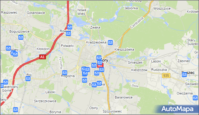 mapa Żor, Żory na mapie Targeo