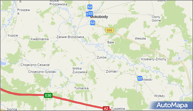 mapa Żuków gmina Mokobody, Żuków gmina Mokobody na mapie Targeo