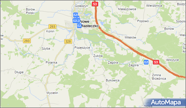 mapa Żuków gmina Nowe Miasteczko, Żuków gmina Nowe Miasteczko na mapie Targeo