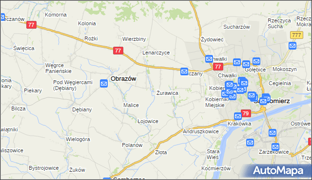 mapa Żurawica gmina Obrazów, Żurawica gmina Obrazów na mapie Targeo