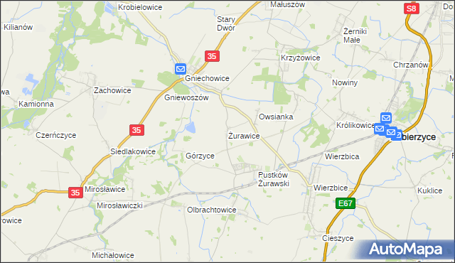 mapa Żurawice gmina Kobierzyce, Żurawice gmina Kobierzyce na mapie Targeo