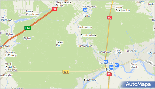 mapa Żurawieniec gmina Brok, Żurawieniec gmina Brok na mapie Targeo