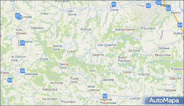 mapa Zwiernik gmina Pilzno, Zwiernik gmina Pilzno na mapie Targeo