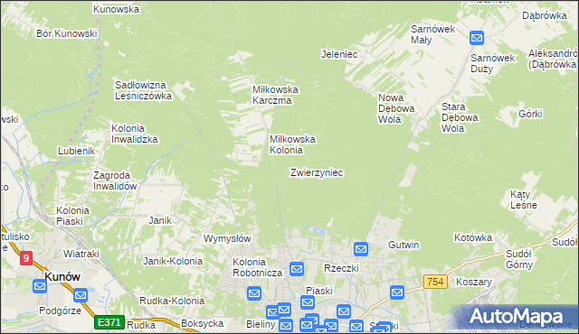 mapa Zwierzyniec gmina Kunów, Zwierzyniec gmina Kunów na mapie Targeo