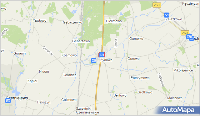 mapa Żydowo gmina Czerniejewo, Żydowo gmina Czerniejewo na mapie Targeo