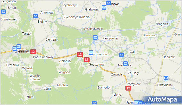 mapa Zygmuntów gmina Gielniów, Zygmuntów gmina Gielniów na mapie Targeo