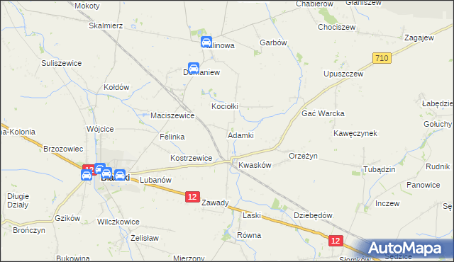 mapa Adamki gmina Błaszki, Adamki gmina Błaszki na mapie Targeo