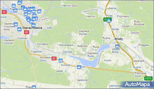 mapa Adamów gmina Brody, Adamów gmina Brody na mapie Targeo