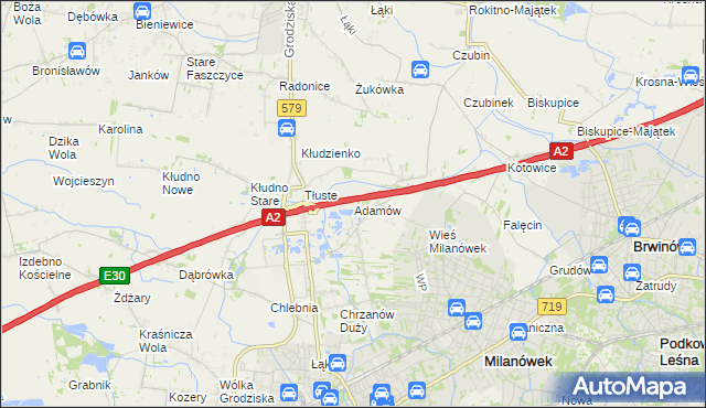 mapa Adamów gmina Grodzisk Mazowiecki, Adamów gmina Grodzisk Mazowiecki na mapie Targeo