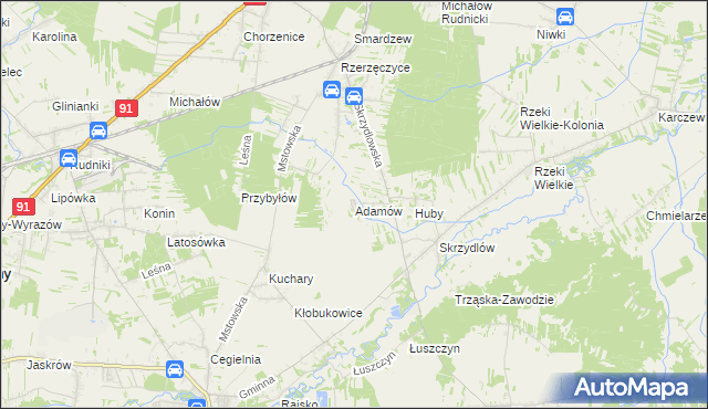 mapa Adamów gmina Kłomnice, Adamów gmina Kłomnice na mapie Targeo