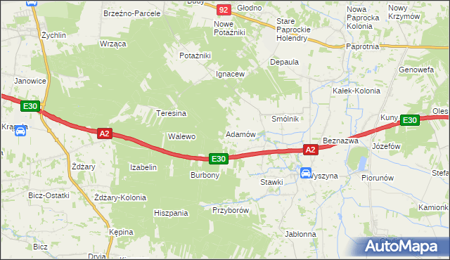 mapa Adamów gmina Krzymów, Adamów gmina Krzymów na mapie Targeo