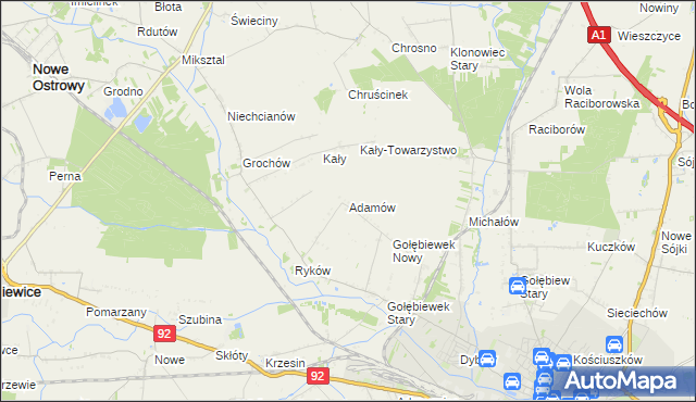 mapa Adamów gmina Kutno, Adamów gmina Kutno na mapie Targeo