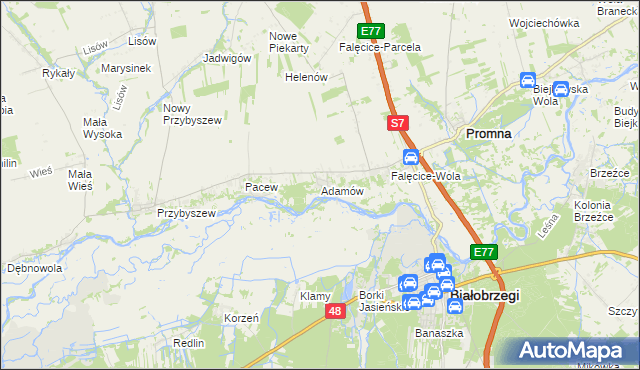 mapa Adamów gmina Promna, Adamów gmina Promna na mapie Targeo